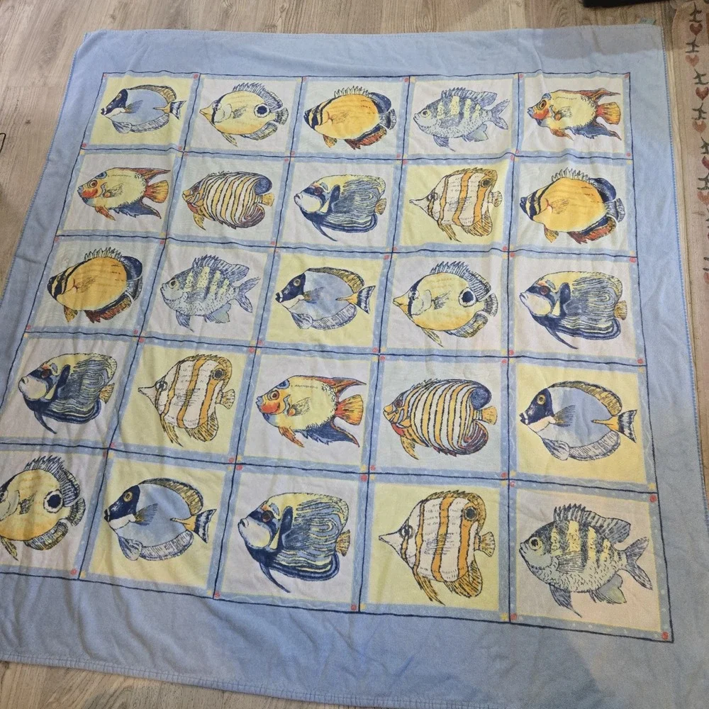 Vintage Terrisol Giant Beach Towel Blanket Brazil Colorful Neon Tropical Fish